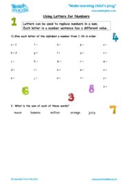 Worksheets for kids - using-letters-for-numbers